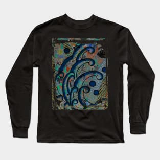 Japanese Great Wave Floral Pattern Collage Art 85 Long Sleeve T-Shirt